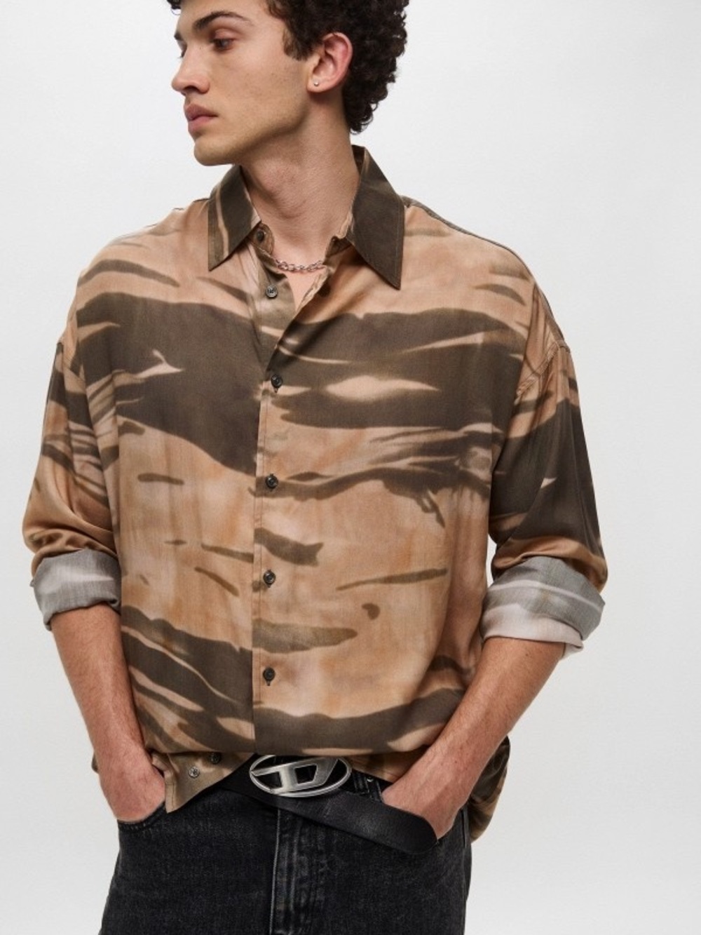 Diesel S-Fluid-CMF Oversized Lyocell Shirt XL Abstract Camo Print NWT - Picture 12 of 13